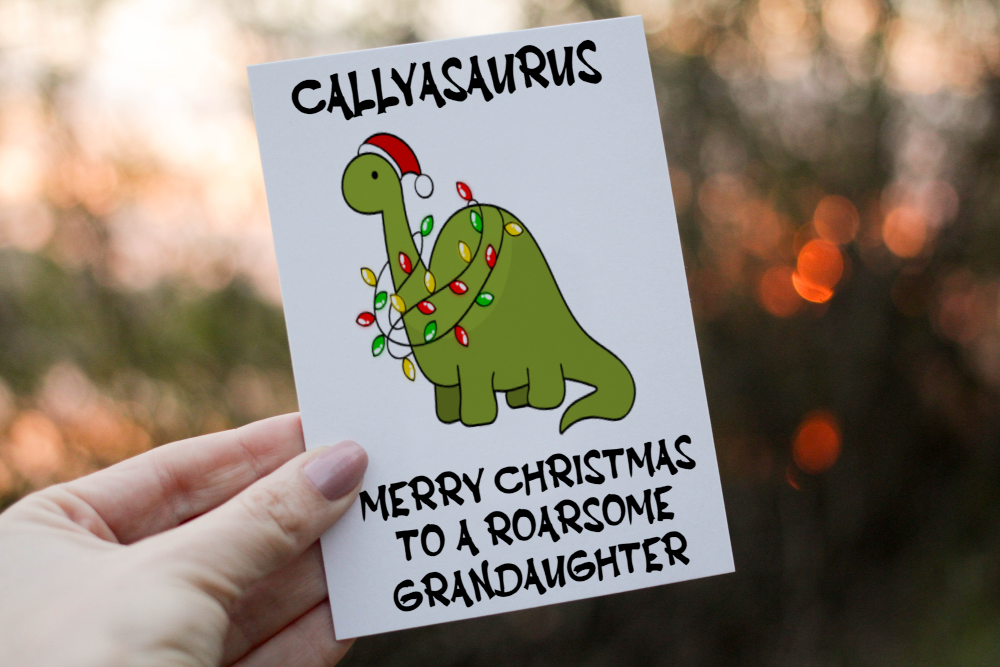 Granddaughter Dinosaur Christmas Card, Dinosaur Christmas Card - Click Image to Close